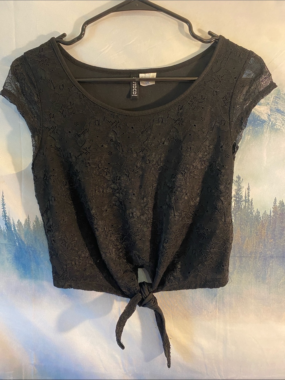 H&M Black Lace Tie-Front Women's Top
